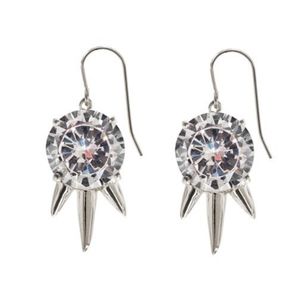 Noir Silver and Crystal Three Spike Earrings